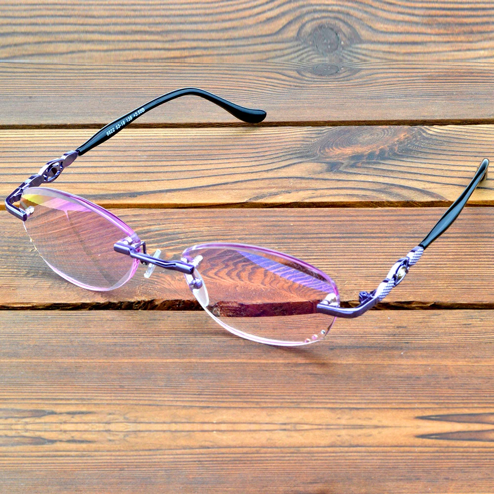 Rectangle Purple Frame Rimless Light Spectacles Multi Coated Red Lenses Fashion Reading Glasses