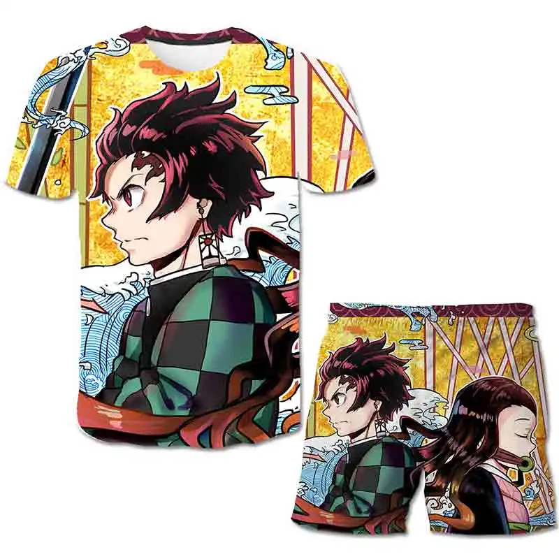 

Cartoon Demon Slayer Suits Clothing Children's Baby Boys Girls Summer T Shirts & Short Trousers Clothes Outfits 3D Printing Sets