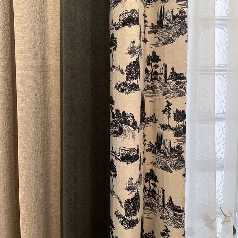 

Modern French Light Luxury Curtains for Living Room Bedroom Embroidered Patchwork Chenille Window Curtain Blackout Curtains