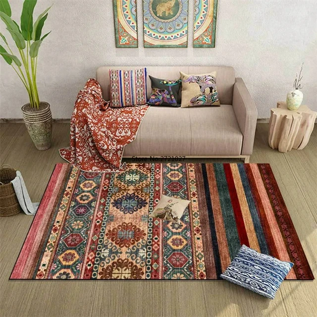 Tapete de quarto de padrão têxtil geométrico multicolorido