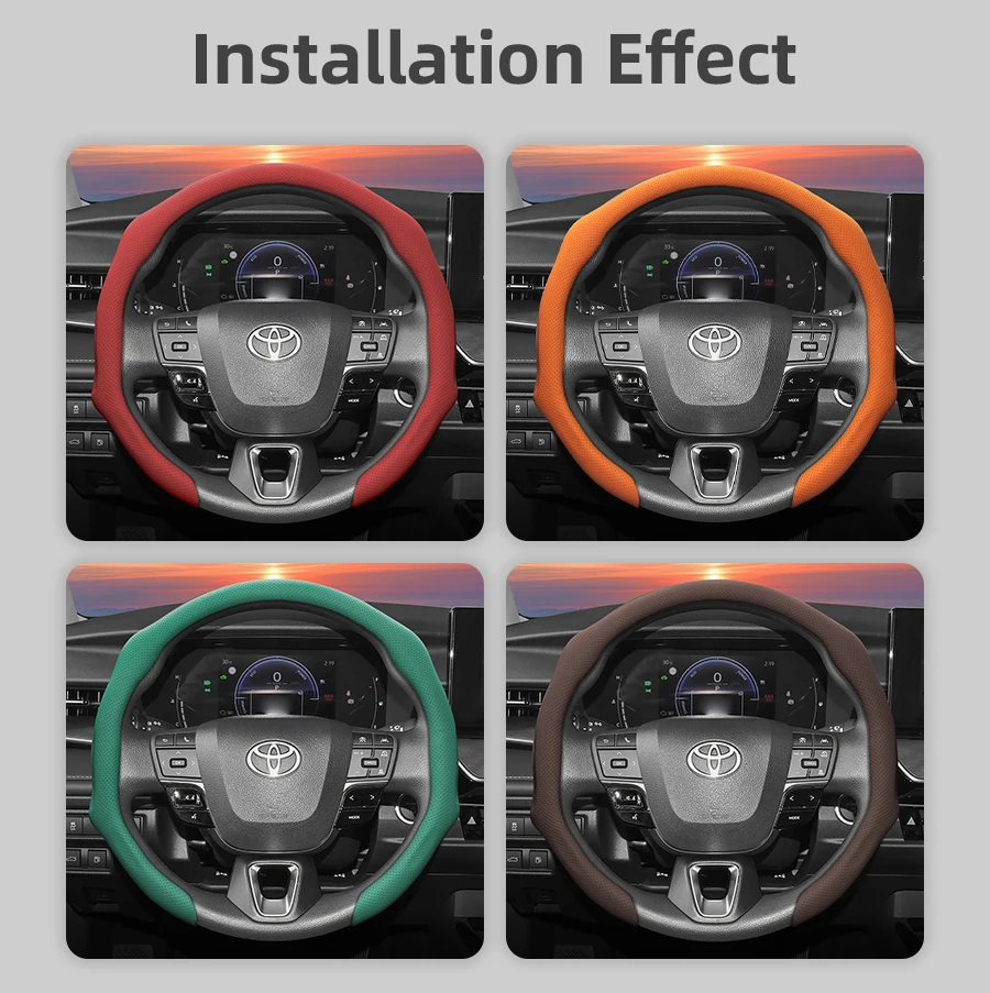 Passend für Toyota Lenkradbezug aus perforiertem Leder, rutschfest, atmungsaktiv, integrierte Schutzhülle, Corolla Rav4 Hilux Camry Yaris Fortuner Land Cruiser Tacoma 4Runner Sienna Highlander Prado C-Hr Rot – Detail 10