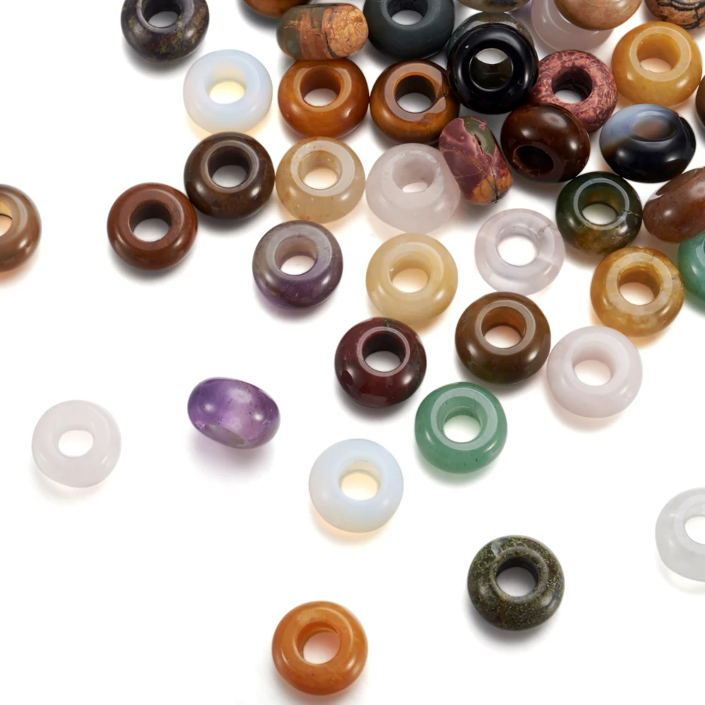 

50pcs Big Hole Natural Stone Rondelle Beads Mix Random Loose Spacer Beads for DIY Bracelet Jewelry Making Hole: 5~6mm