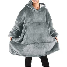  Winter Oversized Hoodies Women Fleece Warm TV Blanket with Sleeves Pocket Flannel Plush Thick Sherpa Giant Hoody Long Sweatshirt 