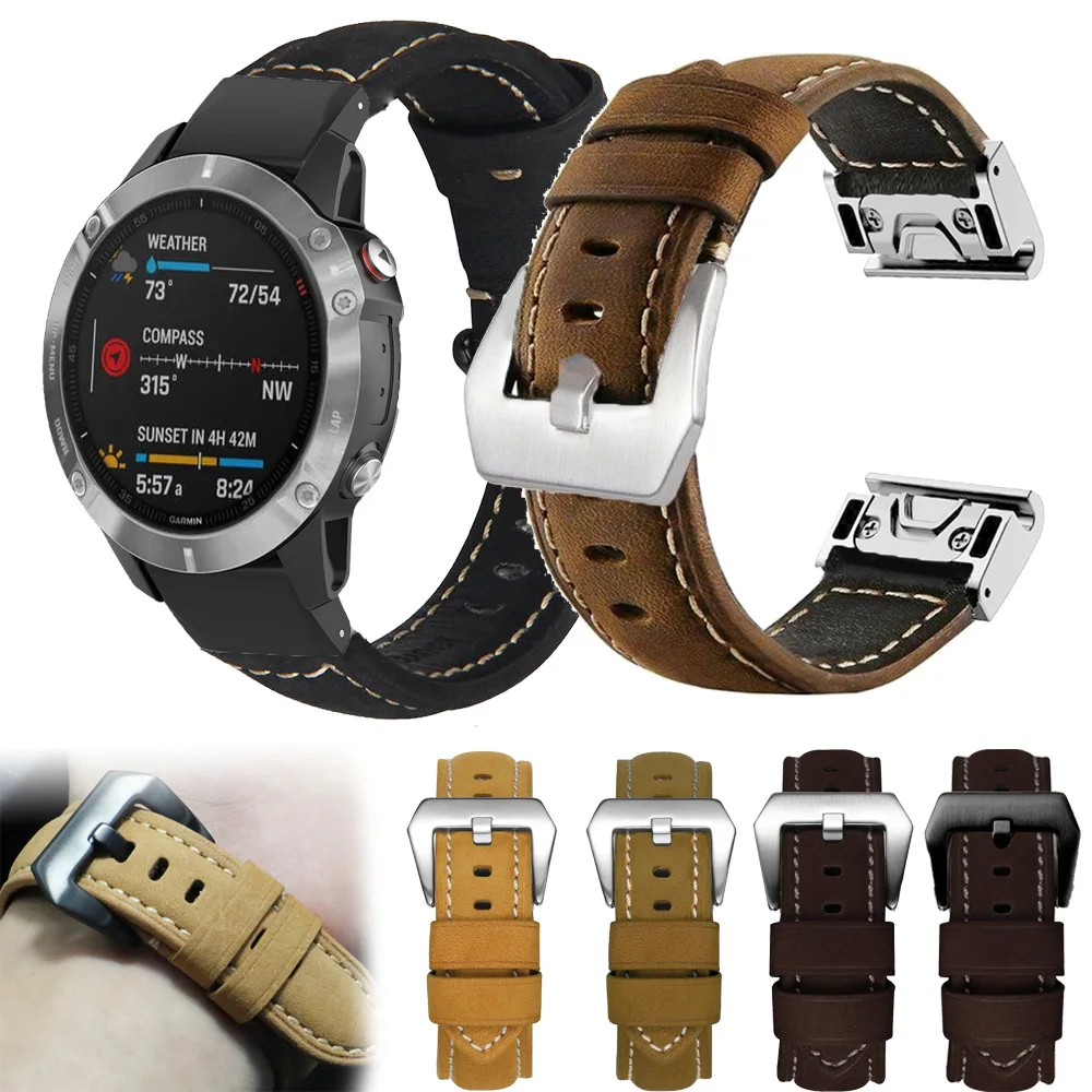 

22mm 26mm QuickFit leather Watch Strap For Garmin Tactix 7 Pro Epix Pro 51mm Watchband Fenix 6 6X 7X 7 5 5X Bracelet Wristband