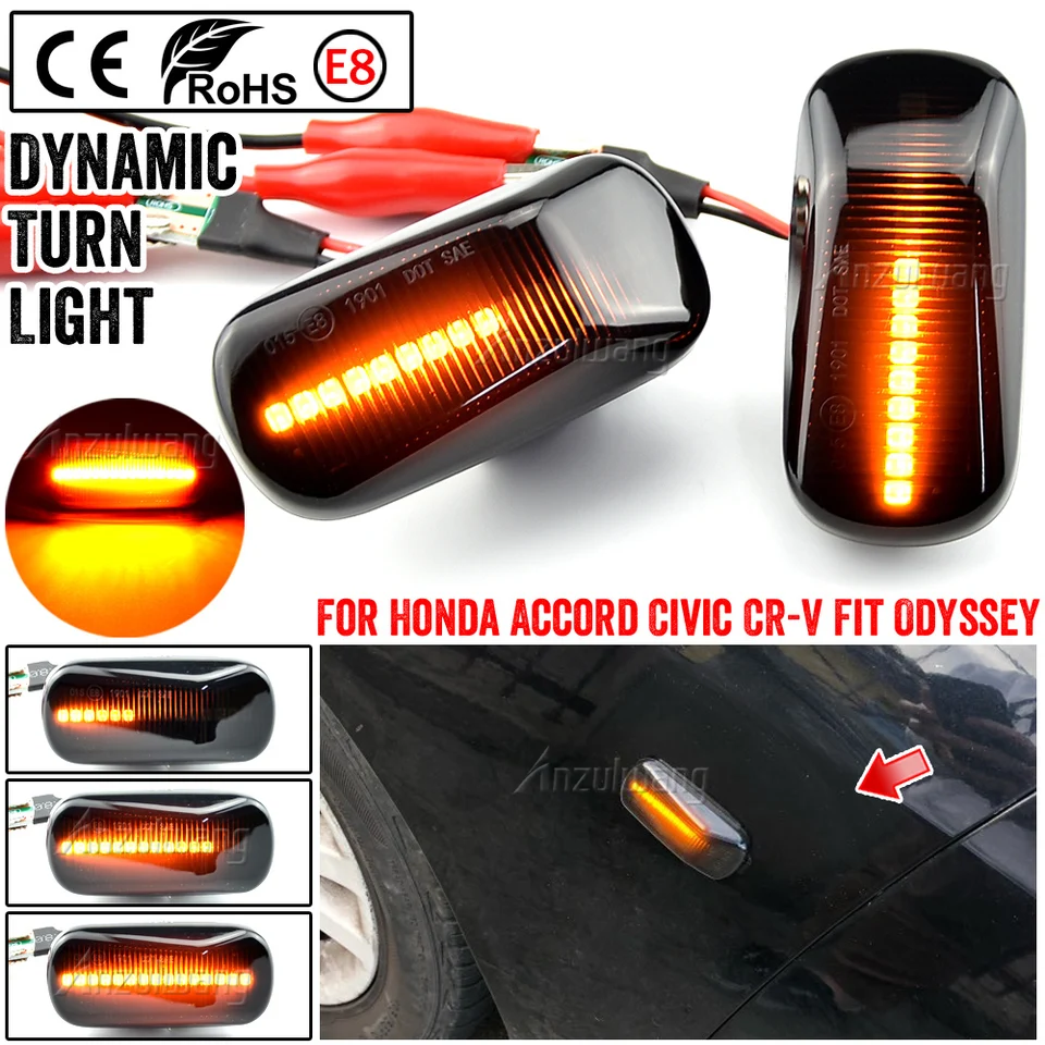 2PC Amber LED Sequential Side Mirror Turn Signal Lights For Honda Accord, Civic, Acura Integra