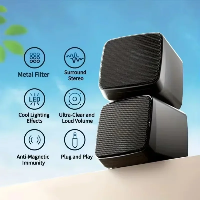 멋진 조명과 스테레오 사운드를 갖춘 미니 스피커 컴퓨터 스피커 6W USB 전원 3.5mm AUX-in 컴퓨터용 휴대용 스피커 La