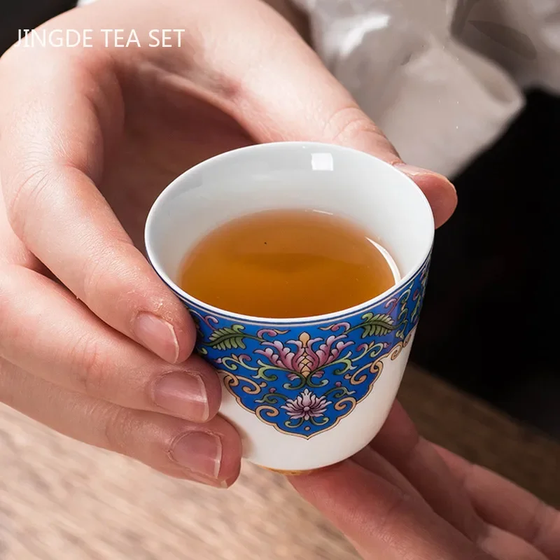 150ml Exquisite Enamel Ceramic Gaiwan Travel Tea Cup Set Handmade Tea Tureen Chinese Teaware Accessories Household Drinkware