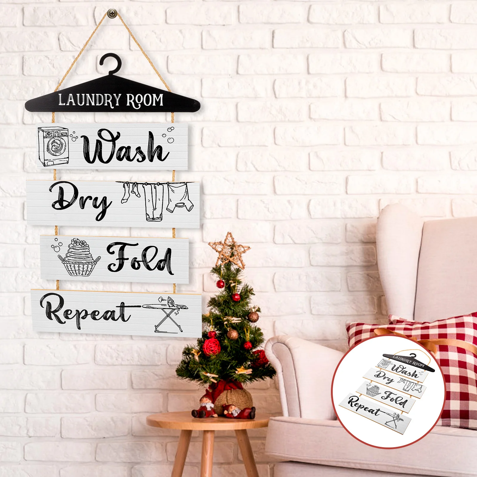

Home Decor Laundry Room Wooden Sign Farmhouse Bathroom Signs Ornament Plaque Decorative Hanging Wall