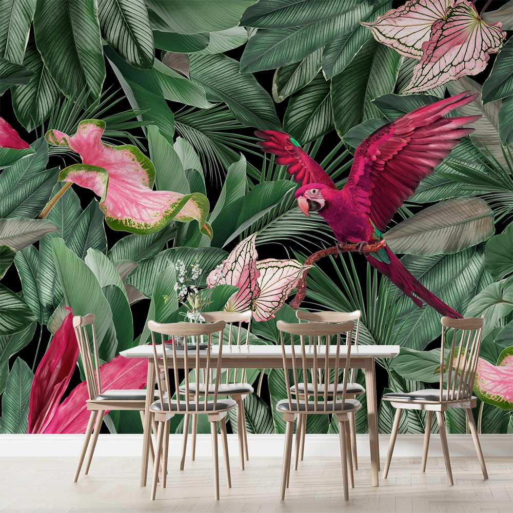 Personalizado Moderno Não Tecido 3d Mural Papel de Parede Tropical Folha da Selva para Sala de Jantar Fundo 3d Folha Botânica Adesivo