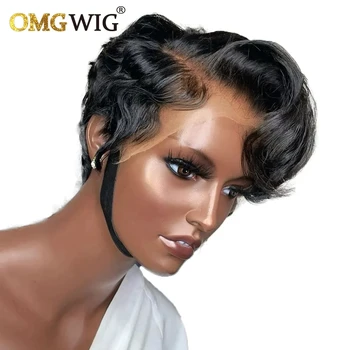 Parrucca frontale in pizzo 13x4 Parrucche brasiliane per capelli umani Remy per le donne Linea sottile prepizzicata ondulata 13x6x1 Parte laterale Bob corto con frangia