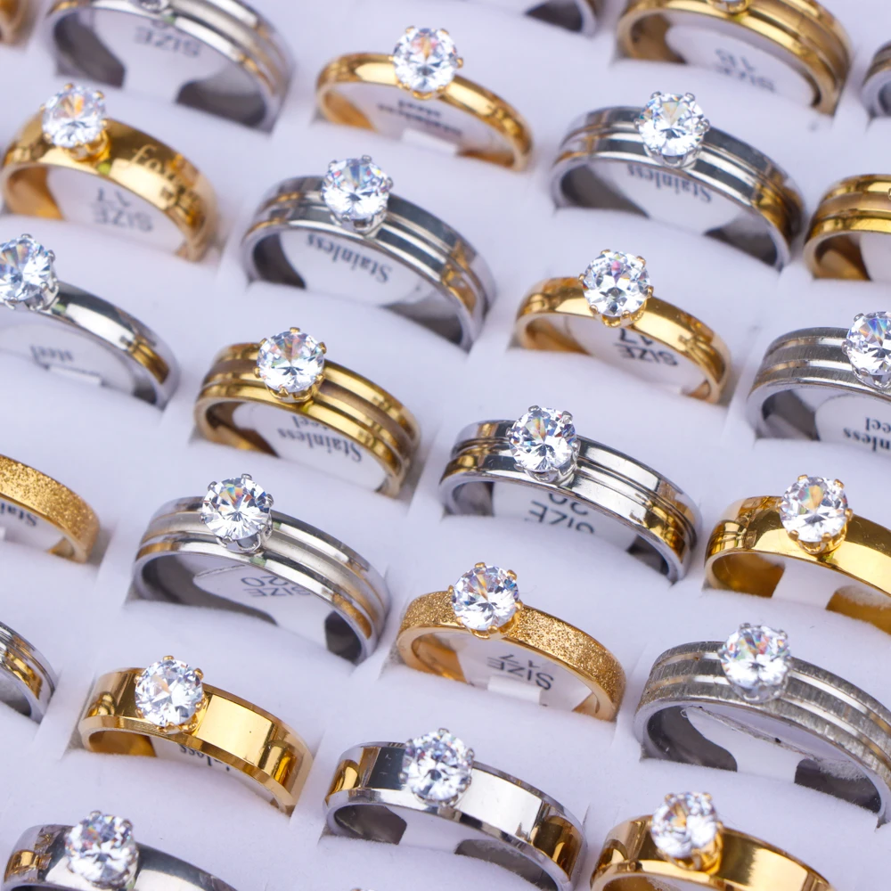 Fashion Stainless Steel Zircon Rings For Women Men 10Pcs/Lot wedding rings couple rings finger rings fashion ring gold rings zircon rings stainless steel rings metal rings