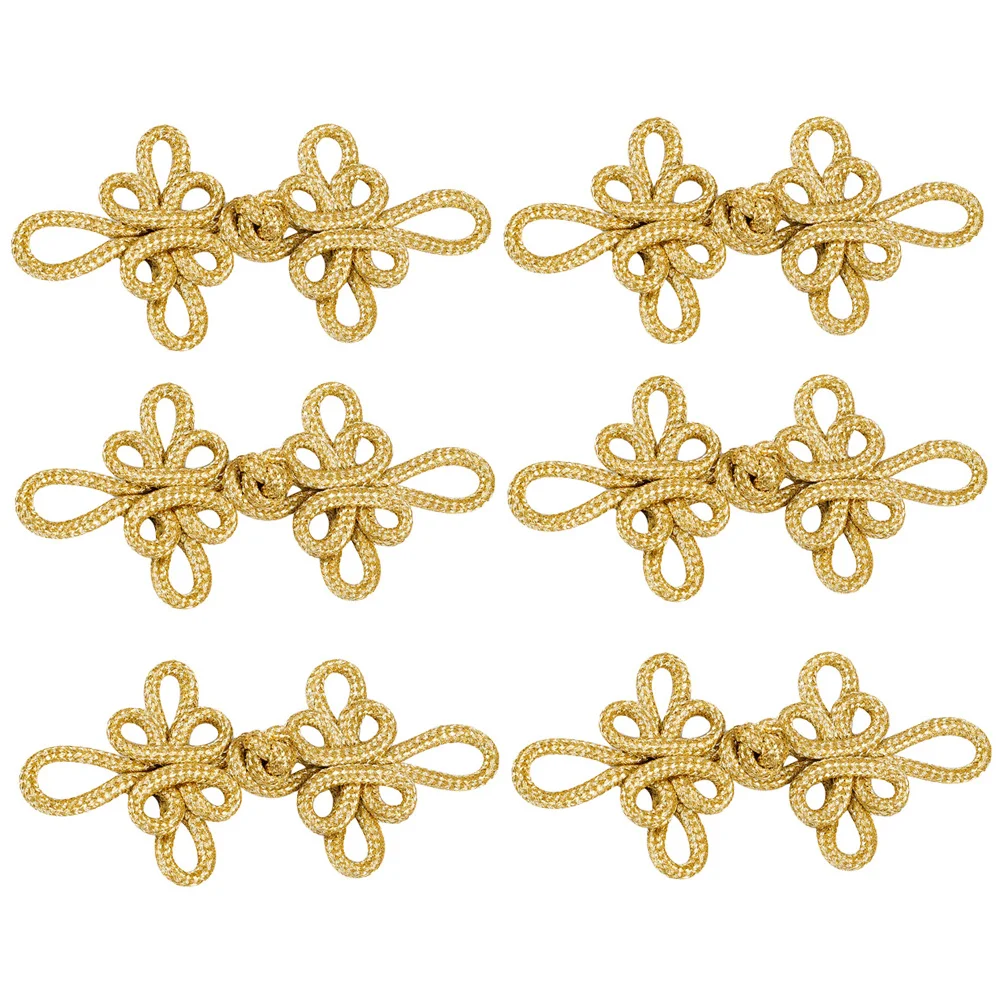 

6 Pairs Buckle Decor Clothing Accessory Delicate Fasteners Chinese Buttons Cheongsam Sewing Gold Wire DIY Clothes Accessories