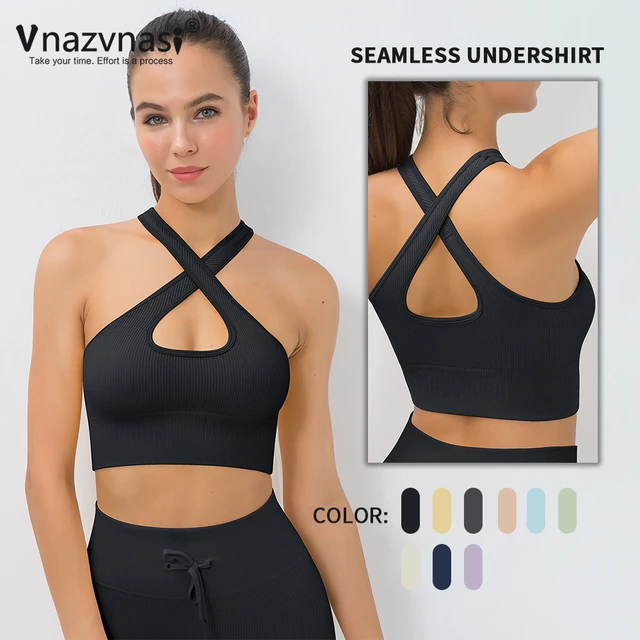 Vnazvnasi Seamless Cross Back Sports Bra for Fitness Ribbed Yoga Tank Top  Women Gym Workout Underwear Push Up Sportswear Vest - AliExpress