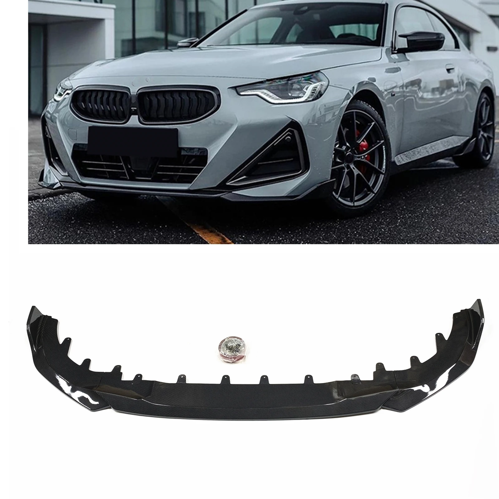 

For BMW 2 Series G42 Coupe 2022-2024 2 Door M240i 220i 225i Front Bumper Spoiler Splitter Lip Carbon Fiber Look Lower Protector