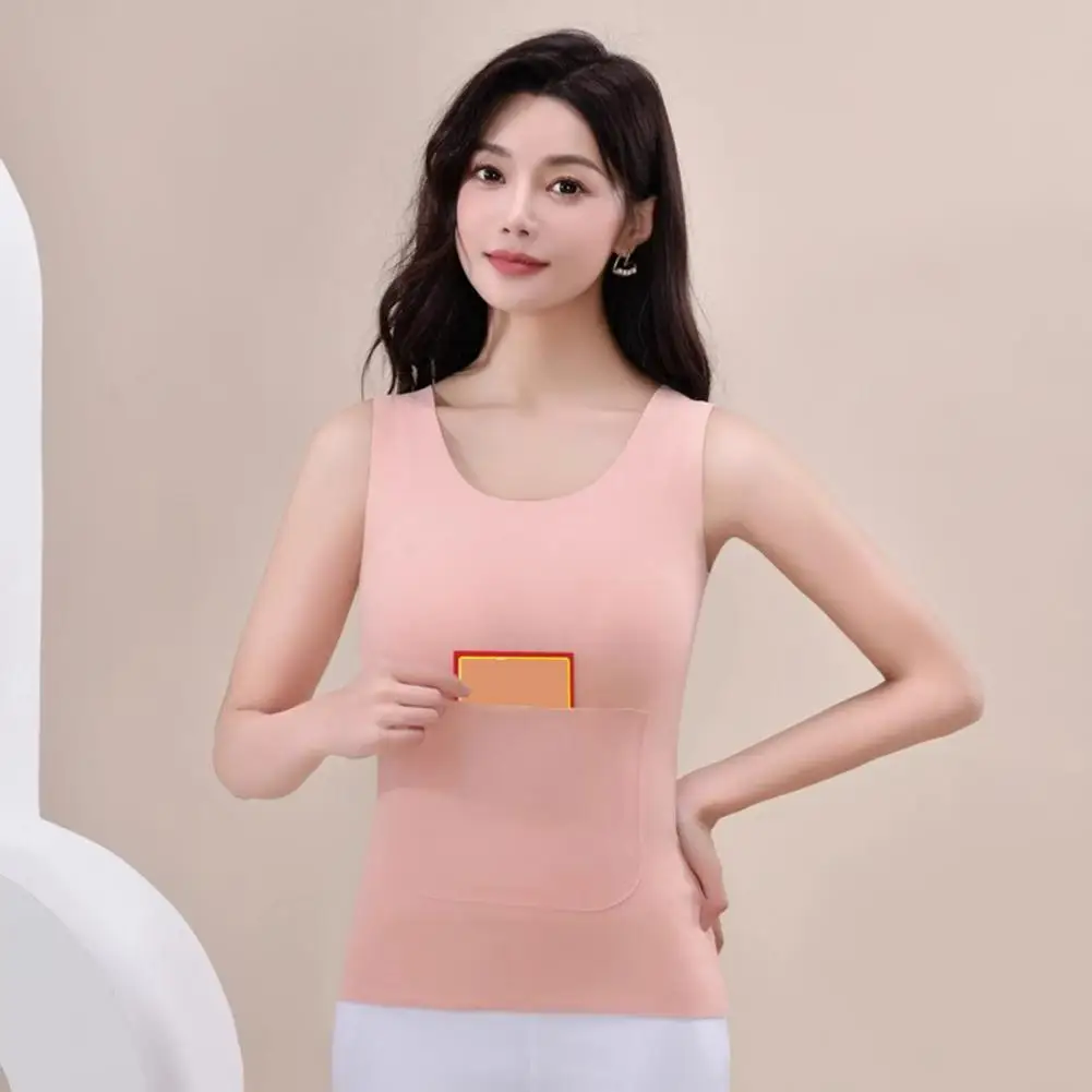 

Женский теплый базовый жилет, бесшовный теплый жилет с плюшевой подкладкой, приталенный дизайн для осени и зимы, без рукавов, с V-образным вырезом