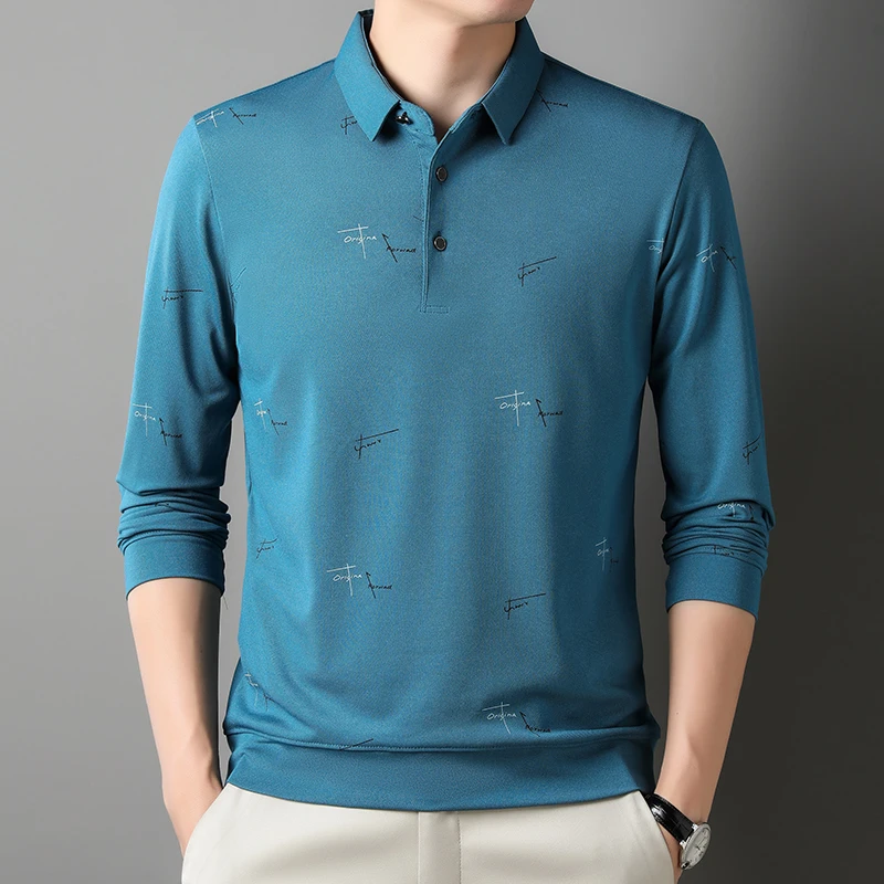 

Мужская Повседневная рубашка-поло с длинным рукавом, с воротником с лацканами, деловые повседневные мужские топы, новинка 2023