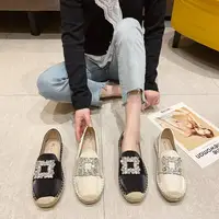 Luxury Silk Espadrille Moccasins Woman Big Square Crystal Buckle  Flat Shoes Ladies Brand Design Elegant Slip-on Fishman Shoes 1