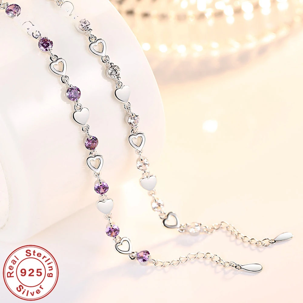 

Charm Crystal Purple Female Bracelet Jewelry Fashion Girl 925 Silver Bracelets For Women Bride Wedding Engagement Bijou Gift