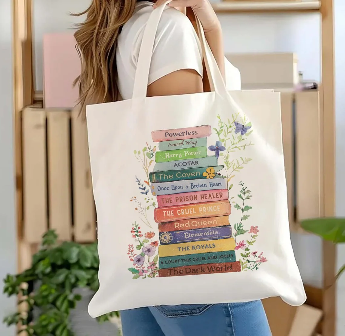 كتاب حمل حقيبة شخصية كتاب عاشق هدية الأزهار الكتب حقيبة قماش قنب رف الكتب القارئ الجمالية حمل هدية لصديق عيد ميلاد