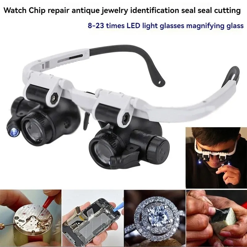 Magnifying Glass Head Magnifier Clock Repair Engraving Glasses Antique Jewelry Identification 3 Group Magnification Led Lights