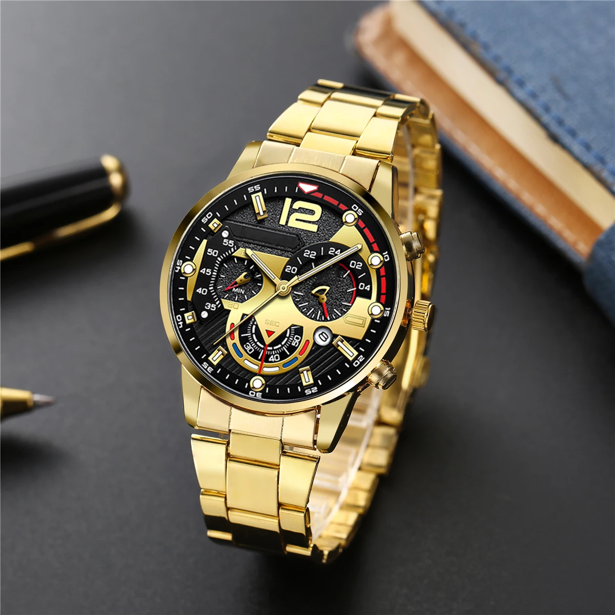 4pcs men's fashionable all-match handsome watch set birthday and holiday gift 6