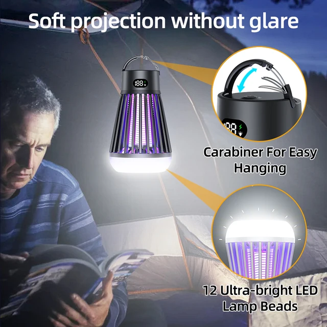 2 Az 1 -Ből Szúnyog Gyilkos Lámpa Lcd Éjszakai Könnyű Elektromos Gyilkosságok Légycsapda Led Rovar Visszautasító Töltés Bug Zapper Otthoni Kültéri Kemping - Image 3