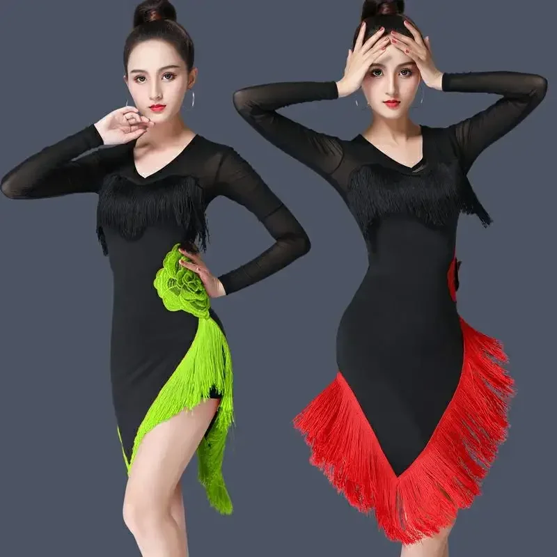 

Adult Female Latin Dance Performance Costume Art Exam New Competition Costume Tassel Dress Latin Dance