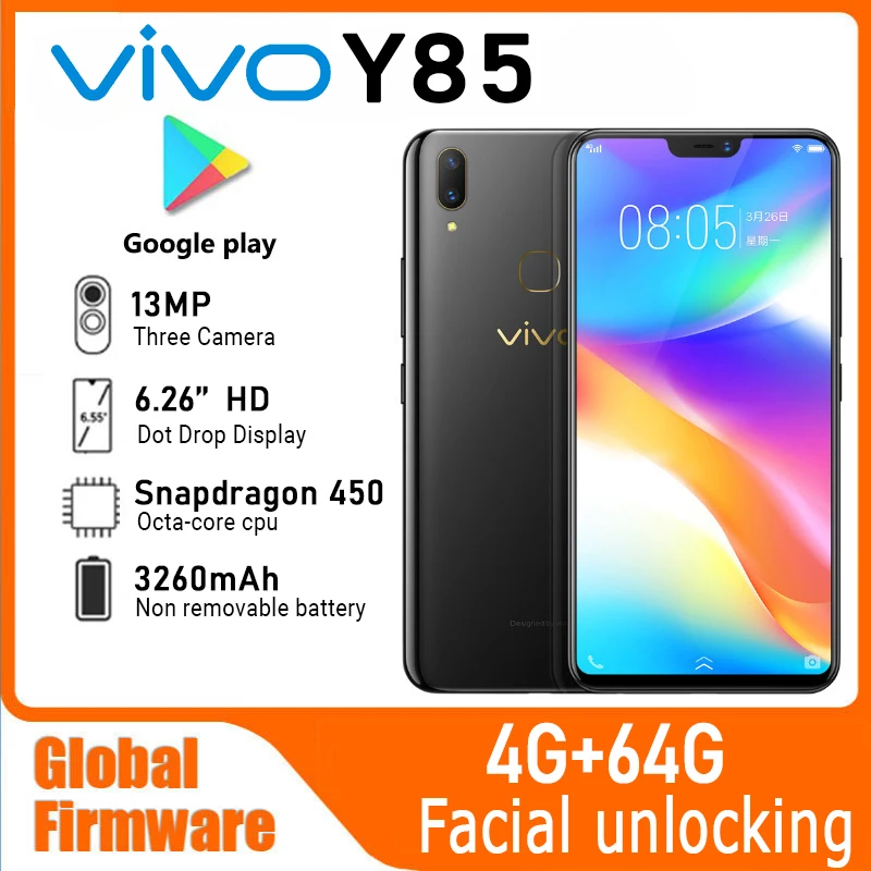 Смартфон VIVO Y85, Android, 4G, разблокированный, 6,26 дюйма, 4 Гб ОЗУ, 64 Гб ПЗУ, все цвета, в хорошем состоянии