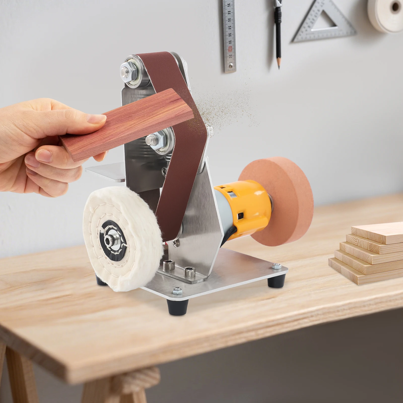 Bandschleifer 1x30 Zoll Mini-Tischschleifer mit Variabler Geschwindigkeit, Schleifband und Polierscheibe für Messermacher, Holz, Metall und DIY – Detail 6