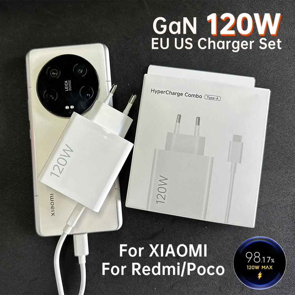 Chargeur USB GaN 120W pour Xiaomi, adaptateur de charge Hyper Charge pour Mi 14 Pro 13T 12 Poco X6 F4 F7 Ultra Blackshark Redmi Note 13 12, câble