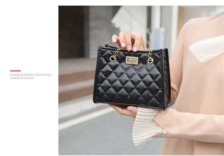 Sc9b5d375339a42a5ad4dbb00d4ae0143K Solid Color Prismatic Plaid Women Shoulder Bag Korean Version Fashion Lady Style Chain Pu Leather Light Handbag Mallzona
