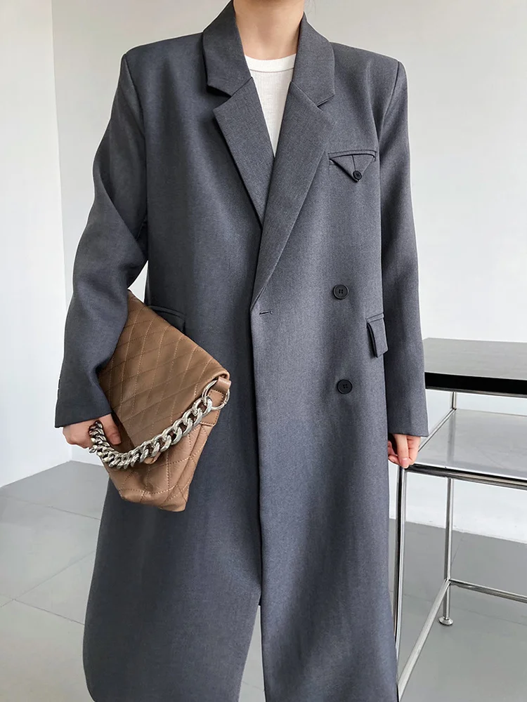 

Temperament Fashion Simple Medium Long Solid Color Blazers Women Autumn 2022 Notched Single Breasted Suit Coat M046