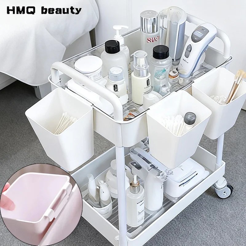 Plastic Salon Trolley with Drawer Cleaner Storage Cosmetic Medical Work Cart Rolling Furniture for Beauty Salon