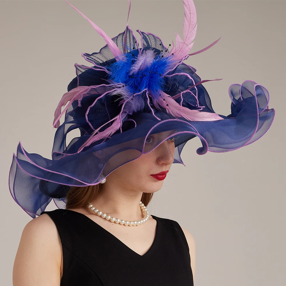 Sombrero De Ala Ancha De Organza Para Mujer - Perfecto Para Derby, Bodas, Fiestas De Té O Iglesia