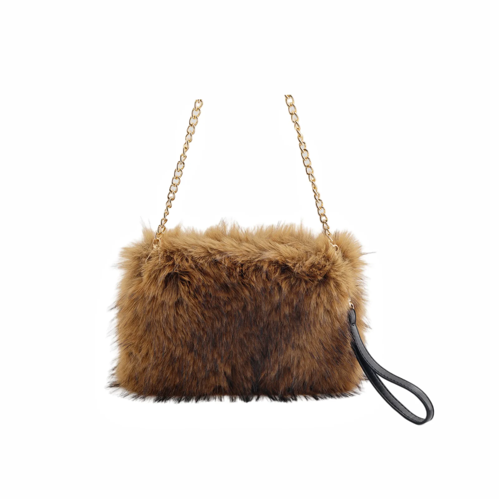 Women Chain Square Bag Casual Faux Fur Tote Bag Versatile Fuzzy Crossbody Bag Soft Cute Fall Winter Female Purse