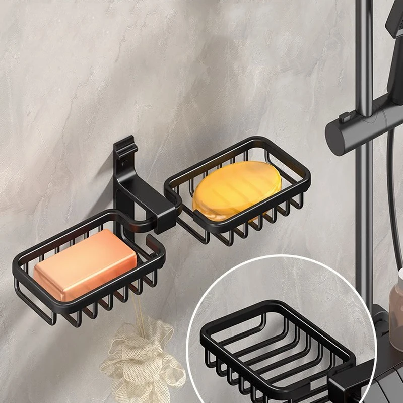 Wall Mounted Bathroom Soap Dish Holder Kitchen Sponge Storage Shelf Aluminum Self-adhesive Soap Box Basket Rack Home Organizer soap holder,soap dish rack