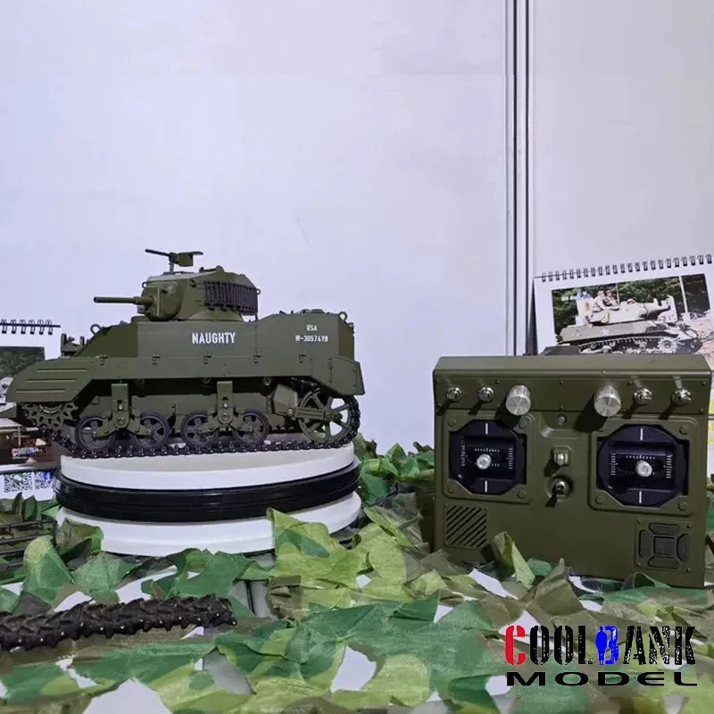 COOLBANK RC Tank 1/16 Scale 2.4ghz U.S. M5A1 Stuart Light Tank Model, Remote Control Tanks with Sound and Light  for Boys Adults 3