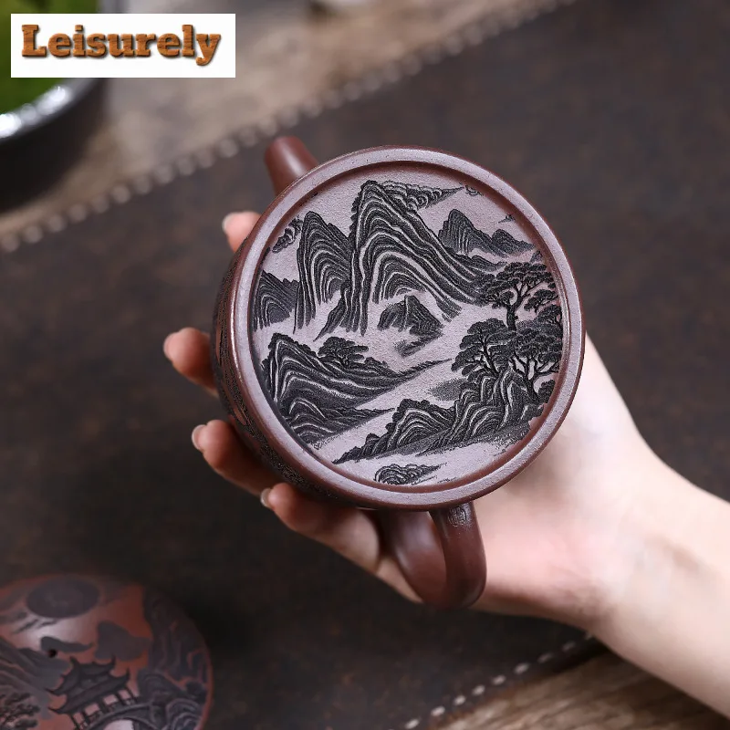 350ml Yixing Purple Clay Teapots Handmade Old Fisherman Pot Raw Ore Purple Jade Gold Sand Kettle Zisha Tea Set Cafes Decoration