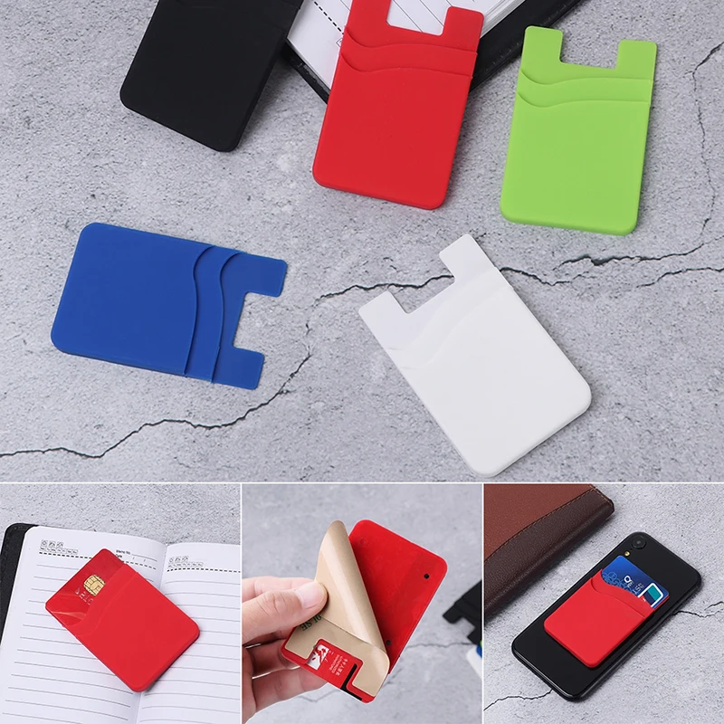Adhesive Sticker Phone Back Cover ID Card Wallet Pocket Double-layer Silicone Mobile Phone Back Pocket Card Holder Case Pouch 4
