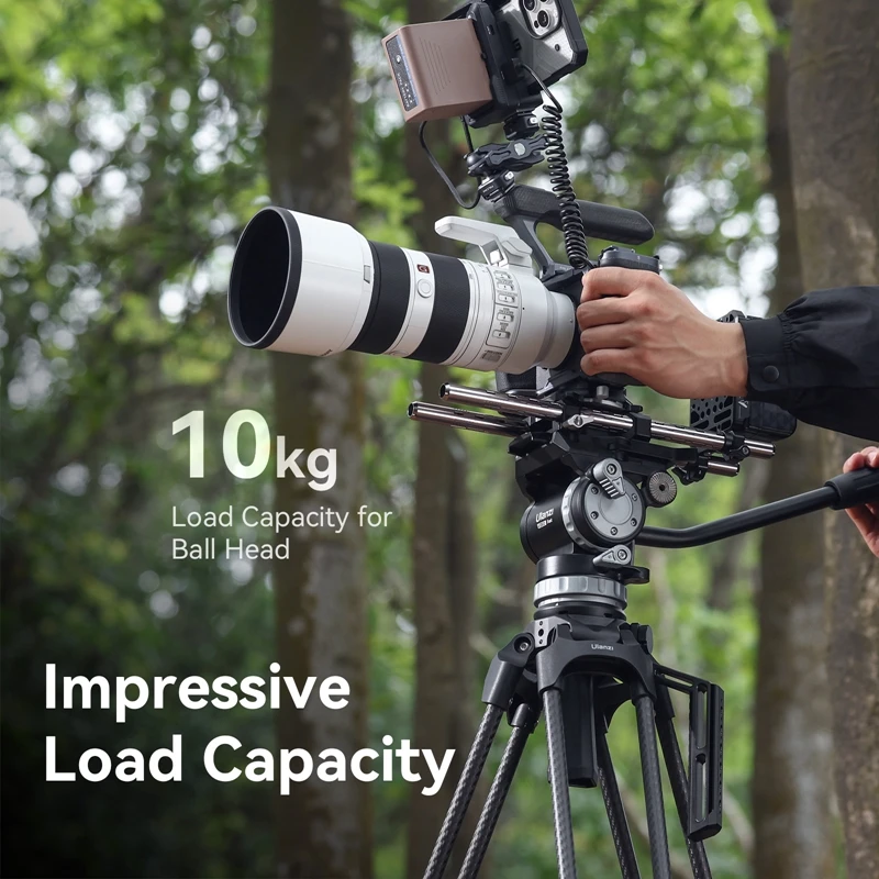 Ulanzi Video Fast Heavy Duty Fluid Video Head Dynamic Balance Hydraulic Ballhead w Quick Release Plate for Tripod Max Load 10KG