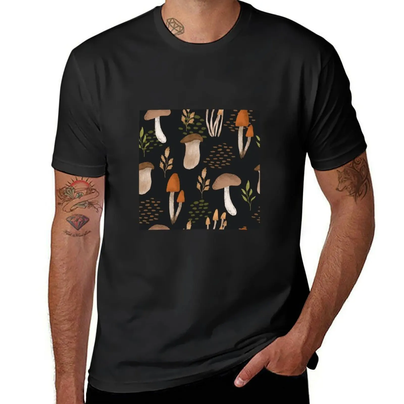 Fall woodland mushroom print T-Shirt cute tops quick-drying oversized t shirts for men