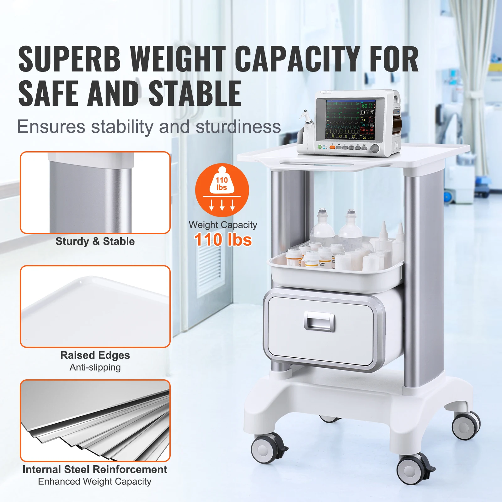ABS Mobile Lab Utility Cart for Clinic Hospital Salon