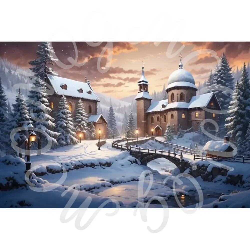Winter Christmas Village Backdrop for Home Decoration and Photography Studio