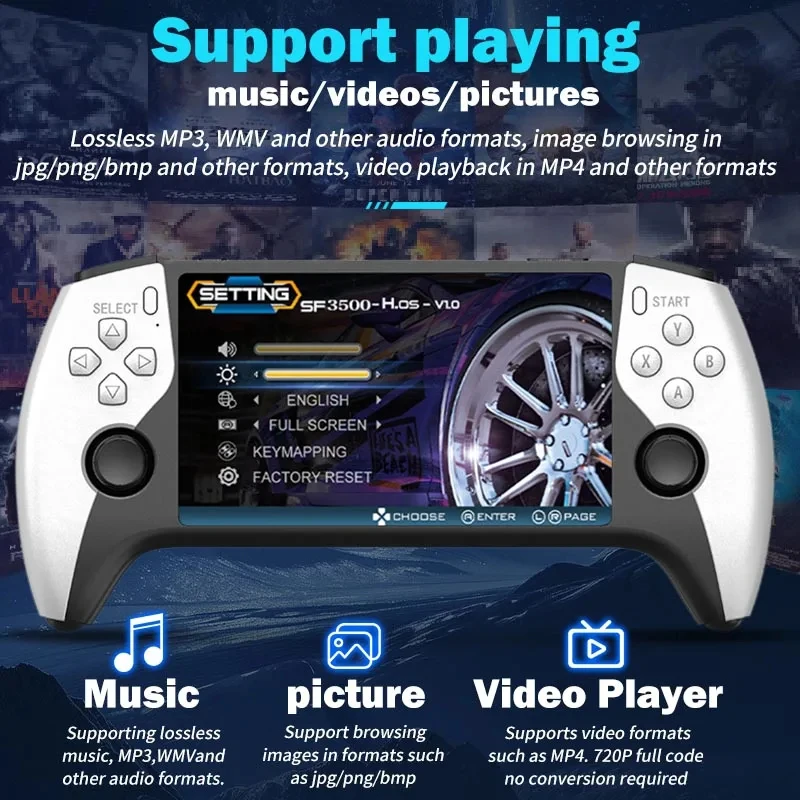 Neue SF3500 Retro-Handheld-Spielkonsole mit Linux-System, 5,0-Zoll-IPS-Bildschirm, 3000-mAh-Akku, tragbarer Taschen-Videoplayer, Spiele_voghion.com