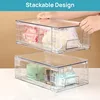 4 Pack Stackable Storage Drawers,Clear Acrylic Drawer Organizers with Handles, Easily Assemble for Fridge 4