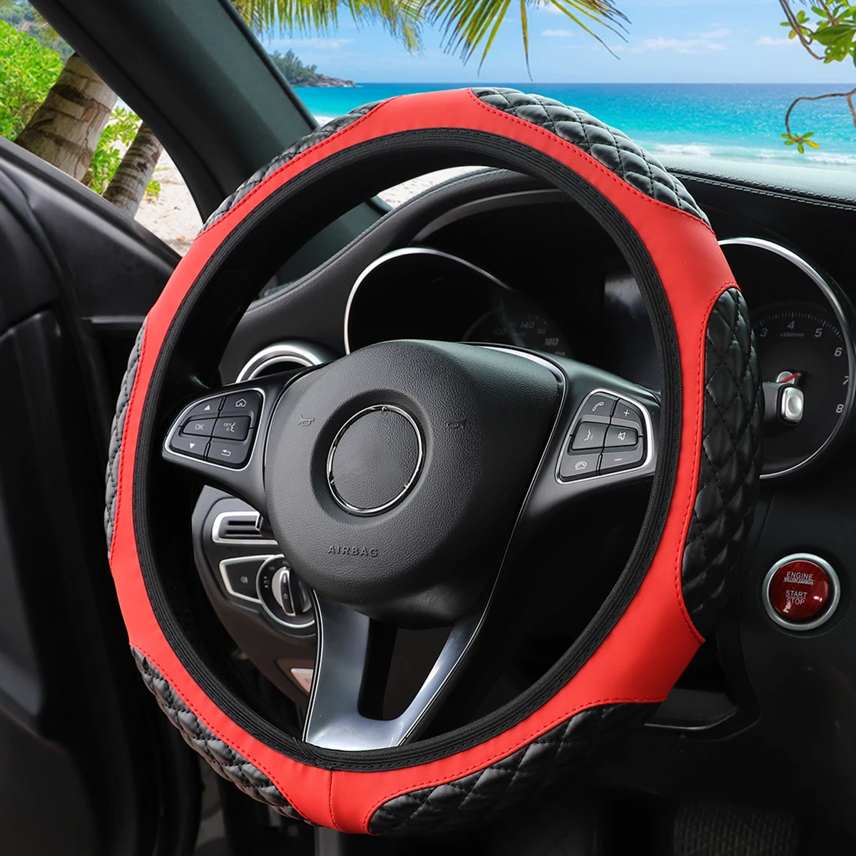 1 artificial sheepskin stereo embroidery soft and comfortable car supplies no inner ring steering wheel cover fits 14.5-15 inche steering wheel cover