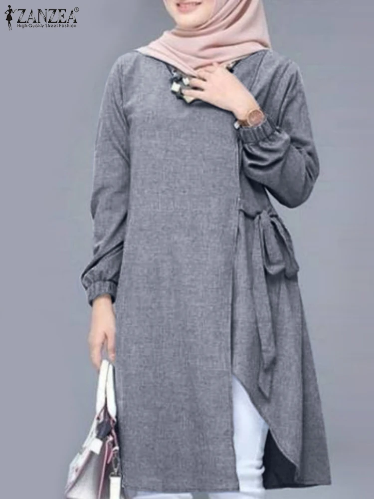 

ZANZEA Vintage Long Sleeve Solid Abaya Shirt Fashion Women Casual Loose Islamic Clothing Dubai Blusas Mujer Autumn Muslim Blouse