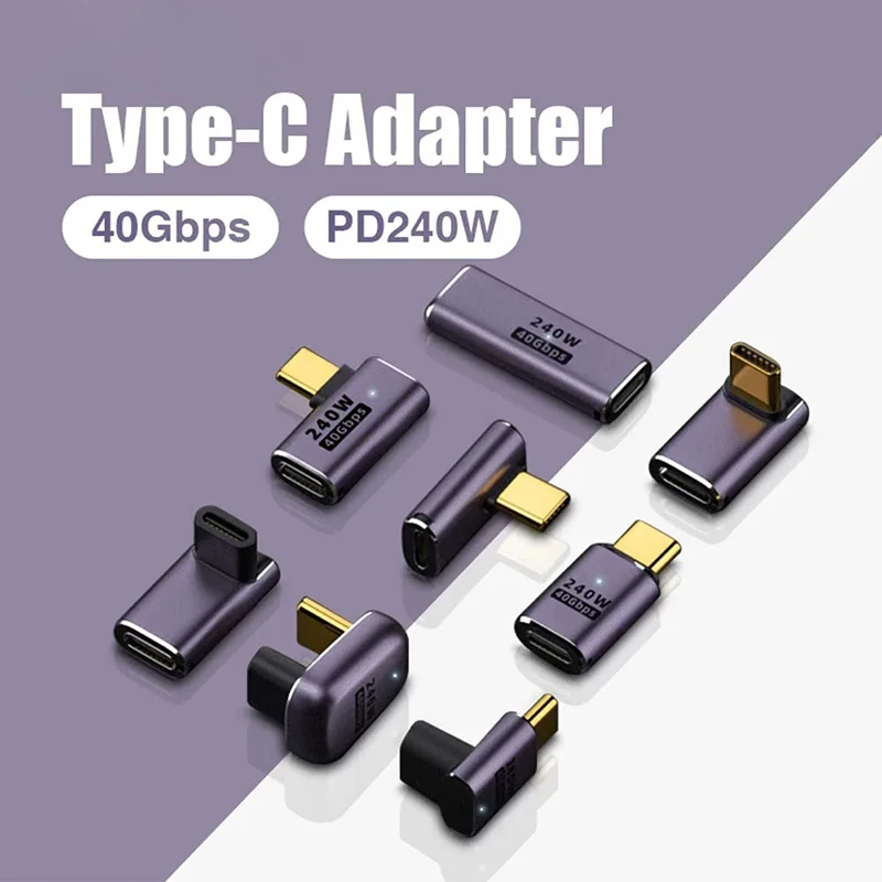 Macbook 40Gbps 초고속 USB C OTG 스트레이트 앵글 남성-여성 U 어댑터 용 USB 4.0 PD 240W 8K 60Hz 충전기 커넥터