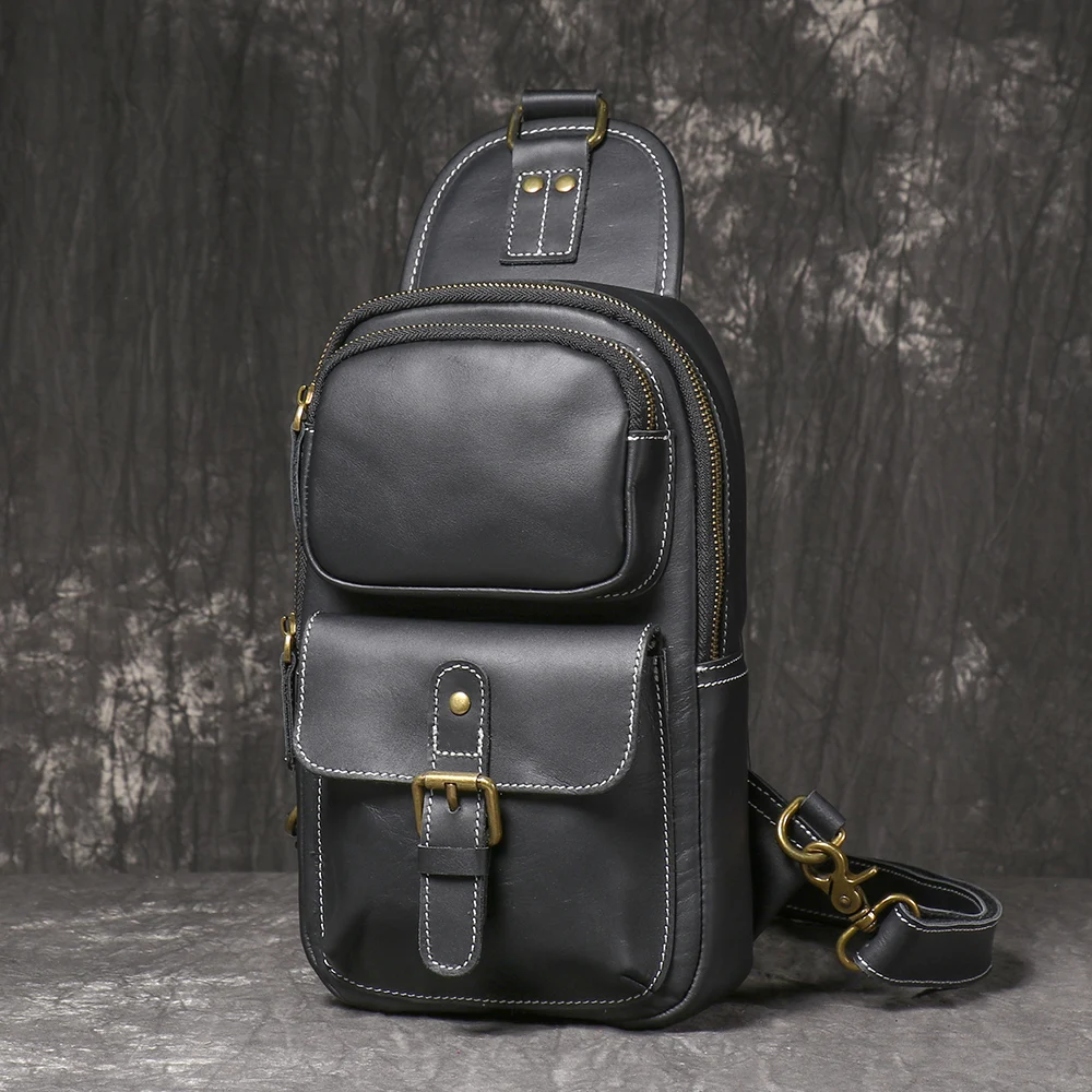 LUOKIR Vintage männer Rindsleder Brust Tasche Outdoor Sport Große Kapazität Einzelnen Schulter Umhängetasche Aus Echtem Leder männer Tasche – Detail 18