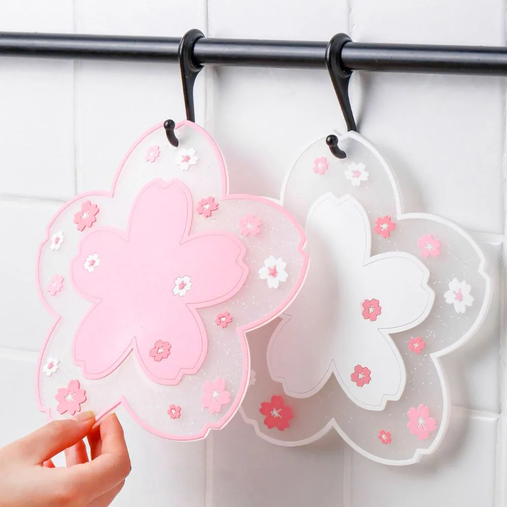 Sakura Floral Pink Coaster - Elegant PVC Heat-Resistant Mat for Home and Office Decoration